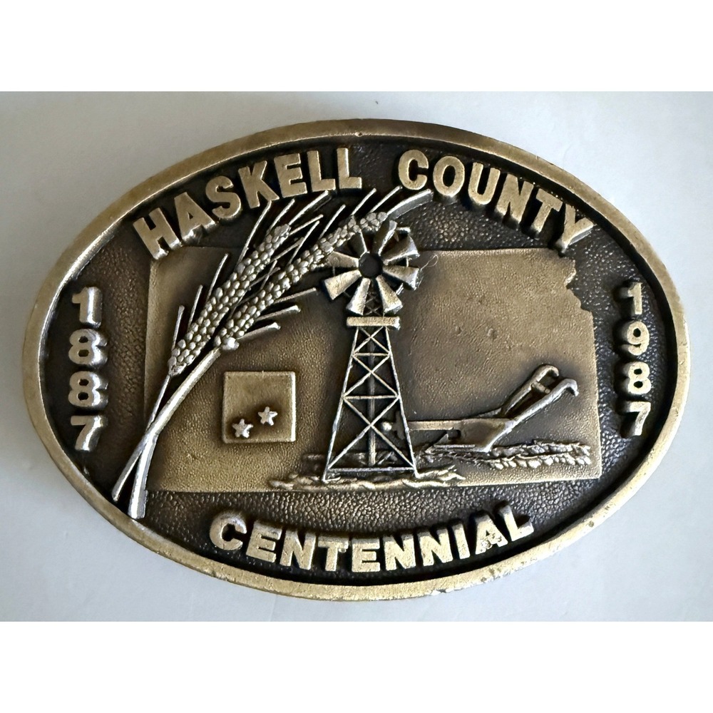 1987 Haskell County KS Centennial Belt Buckle Brass LE 147/1000 Sublette SFTrail